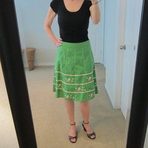Lulumari Green Floral Embroidered Cotton Skirt - NEW